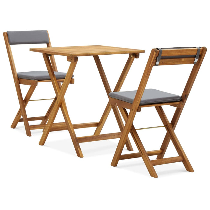 VXL Folding Bistro Table and Chairs 3 Pieces and Solid Wood Cushions