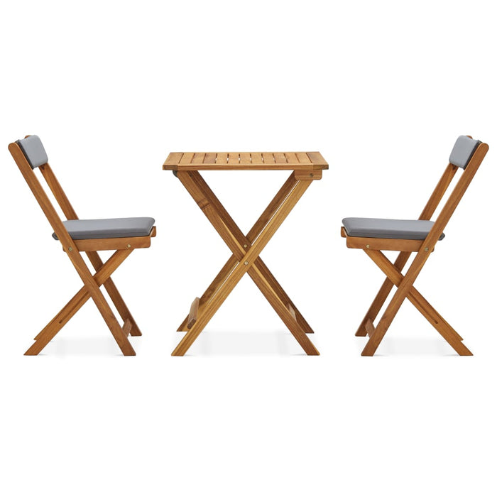 VXL Folding Bistro Table and Chairs 3 Pieces and Solid Wood Cushions