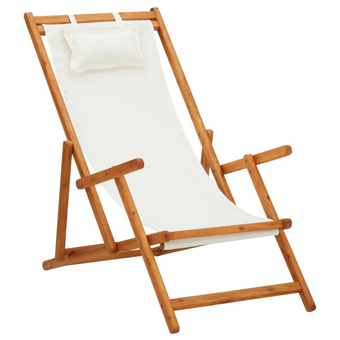 VXL Folding Beach Chair Solid Eucalyptus Wood and Cream Fabric