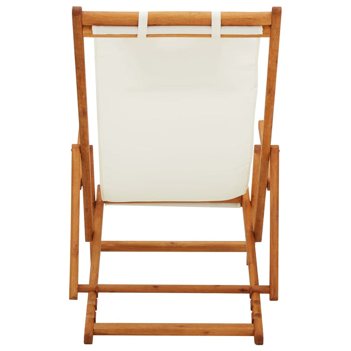 VXL Folding Beach Chair Solid Eucalyptus Wood and Cream Fabric