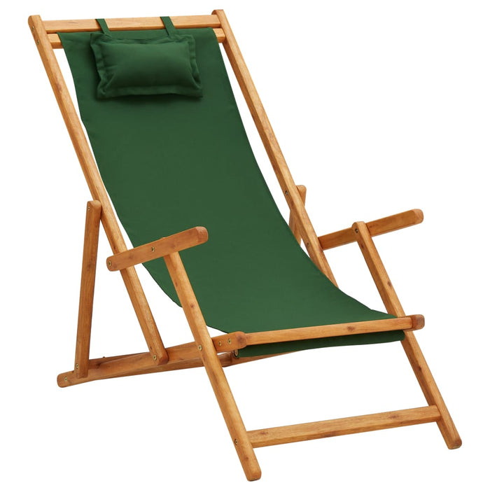 VXL Folding Beach Chair Solid Eucalyptus Wood and Green Fabric