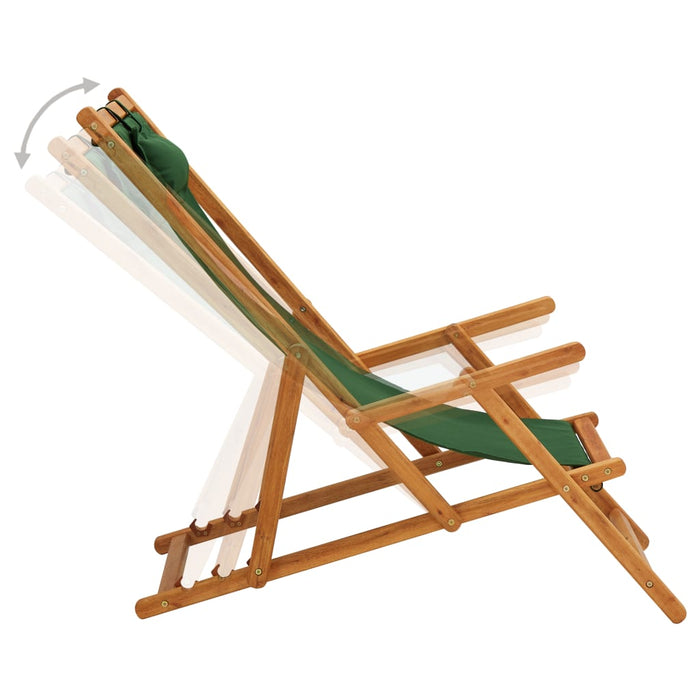 VXL Folding Beach Chair Solid Eucalyptus Wood and Green Fabric