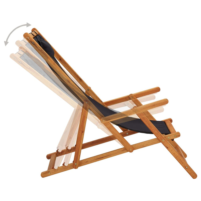 VXL Folding Beach Chair Solid Eucalyptus Wood and Black Fabric