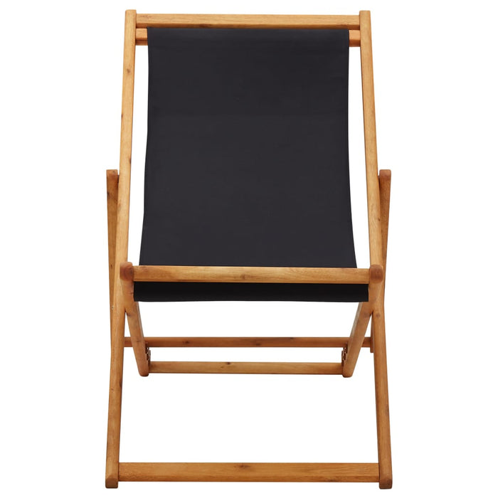 VXL Folding Beach Chair Eucalyptus Wood and Black Fabric