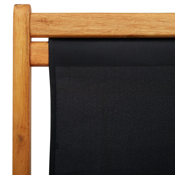 VXL Folding Beach Chair Eucalyptus Wood and Black Fabric