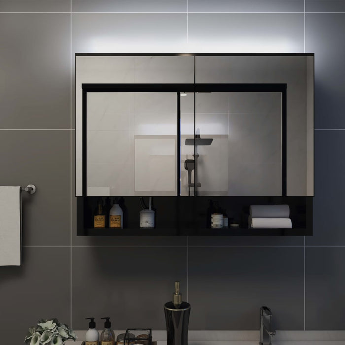 VXL Bathroom Mirror Cabinet with Led Mdf Black 80X15X60 Cm
