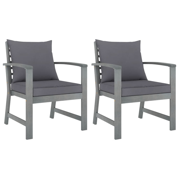 VXL Garden Chairs Cushions 2 Pcs Dark Gray Solid Acacia Wood