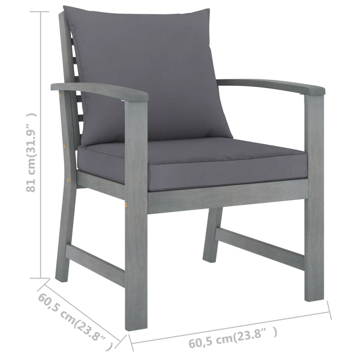 VXL Garden Chairs Cushions 2 Pcs Dark Gray Solid Acacia Wood