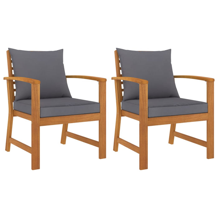 VXL Garden Chairs Cushions Dark Gray 2 Pcs Solid Acacia Wood