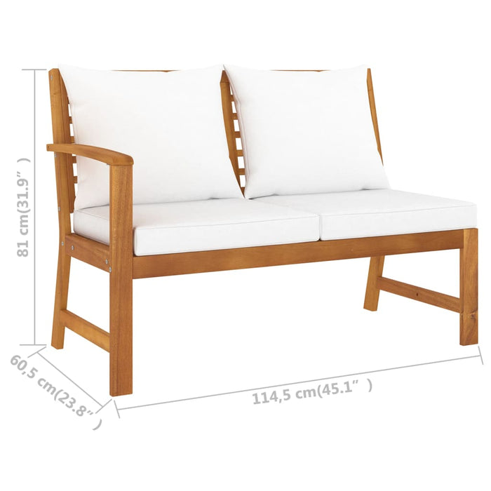 VXL Garden Bench 114.5 Cm With Cream Cushions Solid Acacia Wood