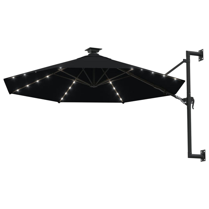 VXL Wall Umbrella with LEDs and Metal Pole 300 Cm Black