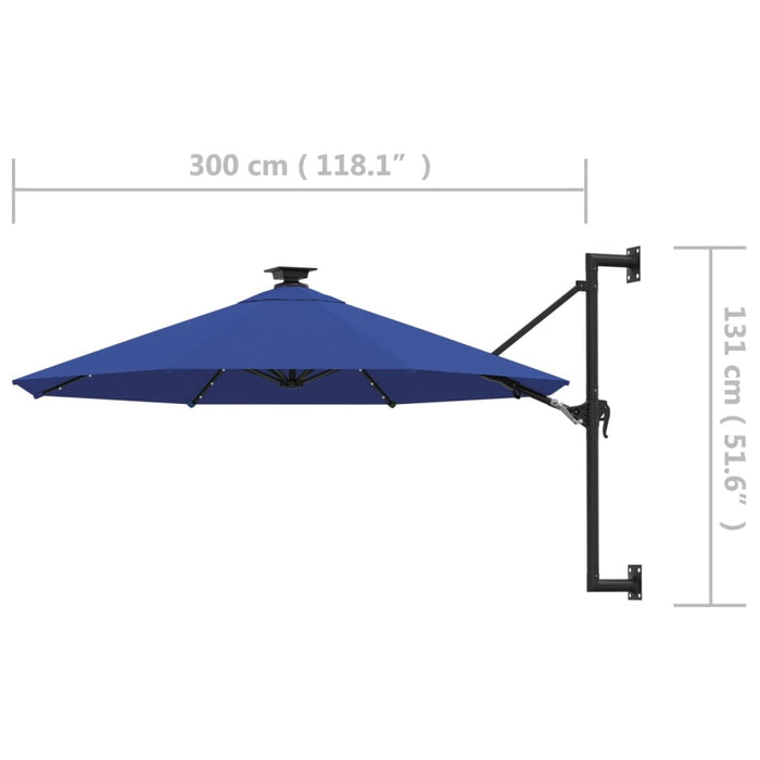 VXL Wall Umbrella with LEDs and Metal Pole 300 Cm Blue