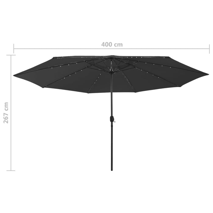 VXL Garden Umbrella with Led Lights Metal Pole 400 Cm Black