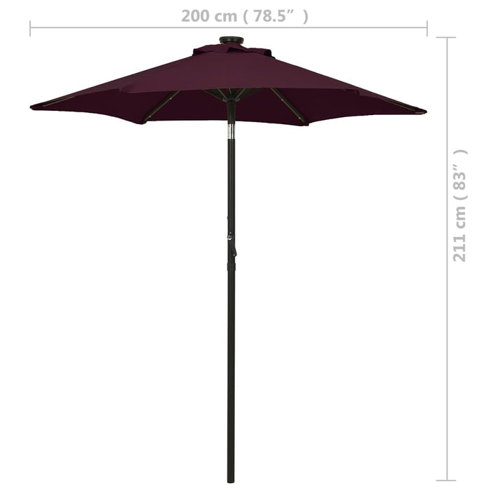 VXL Umbrella With Led Lights Aluminum Bordeaux 200X211 Cm