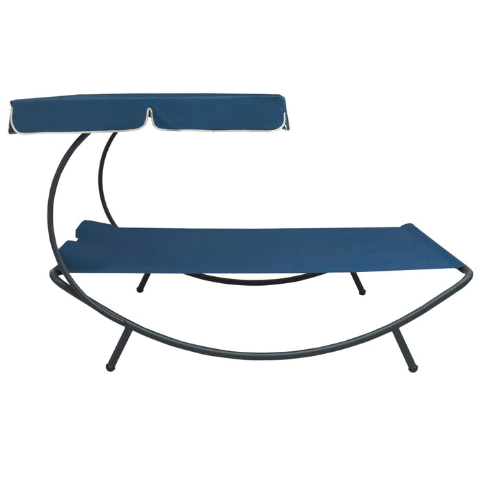 VXL Garden Lounger with Awning and Cushions Blue