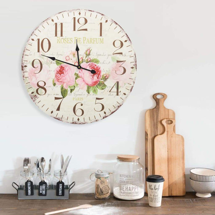 VXL Reloj De Pared Vintage Con Flores 60 Cm — Bañoidea