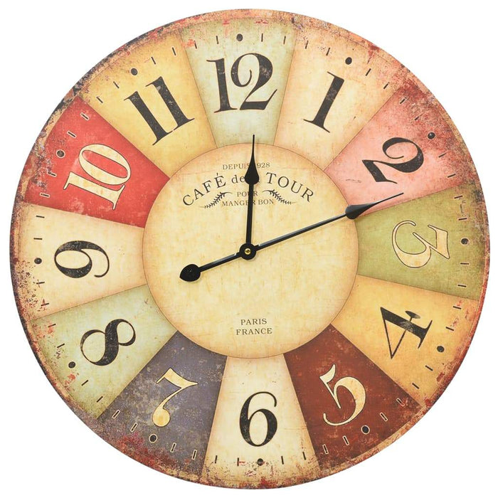 VXL Reloj De Pared Vintage Colorido 60 Cm 5 a 7 Días VXL 