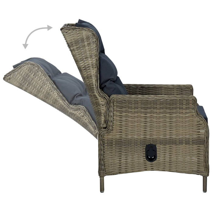VXL Garden Recliner with Cushions Brown Synthetic Rattan