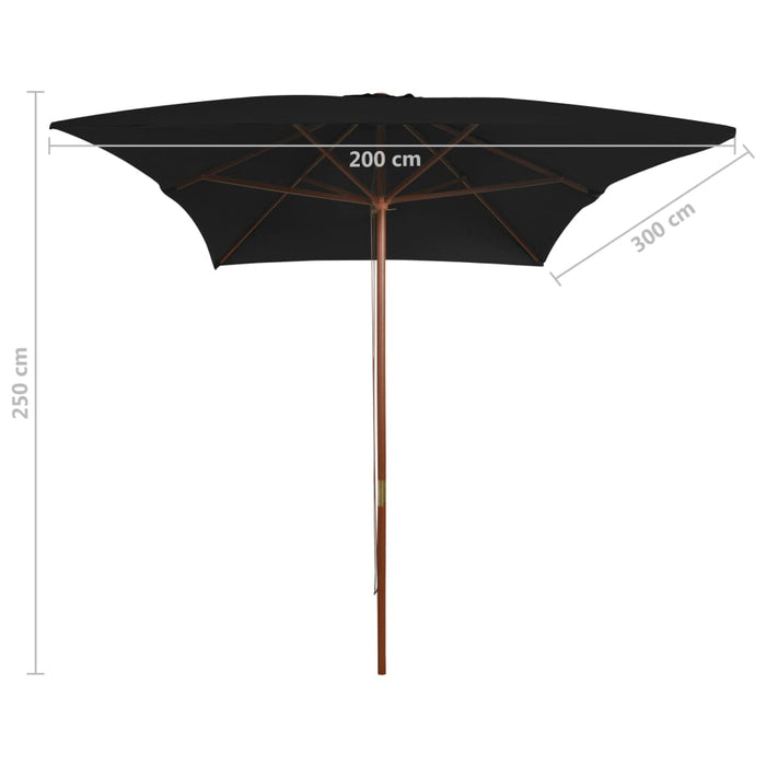 VXL Garden Umbrella with Black Wooden Pole 200X300 Cm