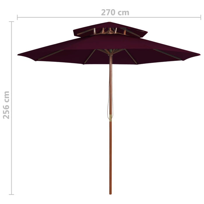 VXL Two-Story Umbrella Wooden Pole Burgundy 270 Cm