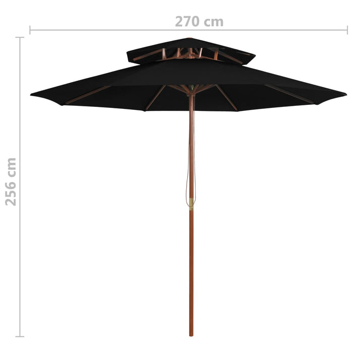 VXL Double Decker Parasol Black Wooden Pole 270 Cm