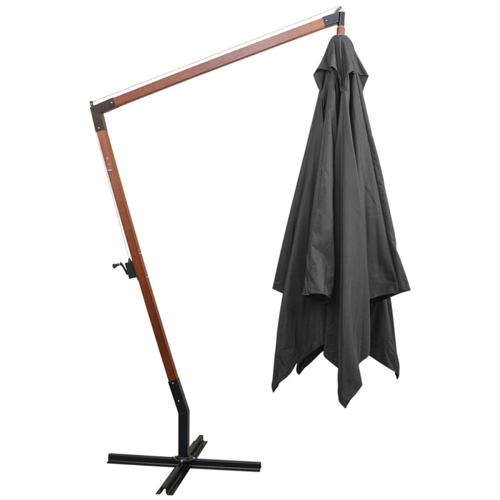 VXL Hanging Umbrella With Fir Wood Pole Anthracite Gray 3X3 M