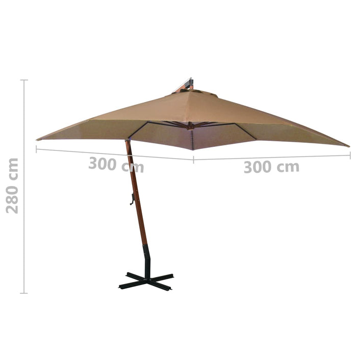 VXL Hanging Umbrella With Solid Wood Pole Gray Taupe Fir 3X3M