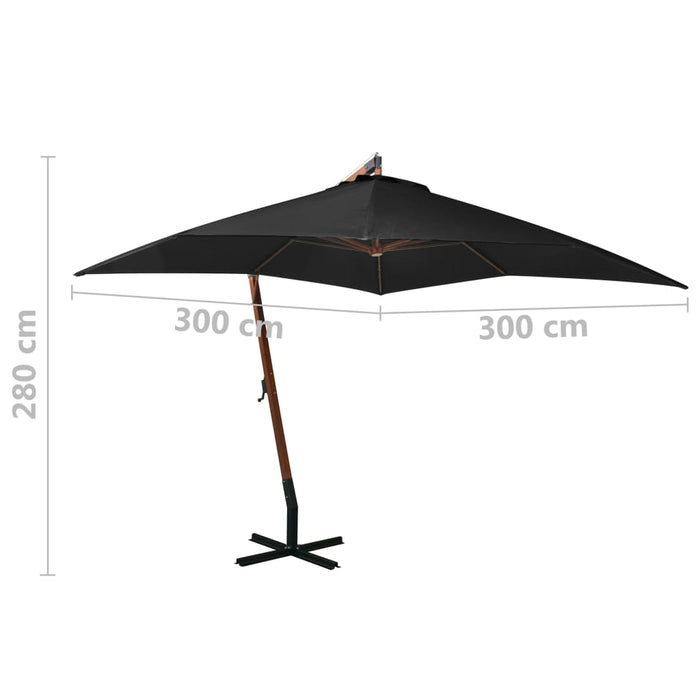 VXL Hanging Umbrella with Pole Solid Black Fir Wood 3X3 M