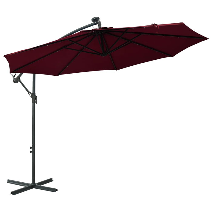 VXL Cantilever Umbrella With Led Lights And Steel Pole Red Wine Red