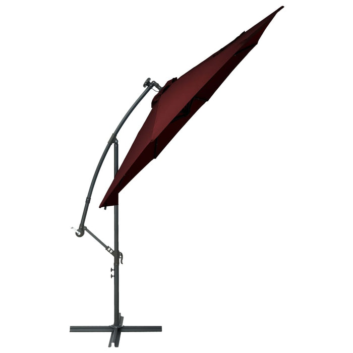 VXL Cantilever Umbrella With Led Lights And Steel Pole Red Wine Red