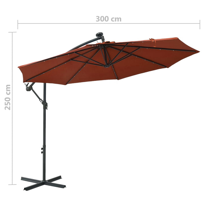 VXL Cantilever Umbrella With Led Lights And Terracotta Steel Pole