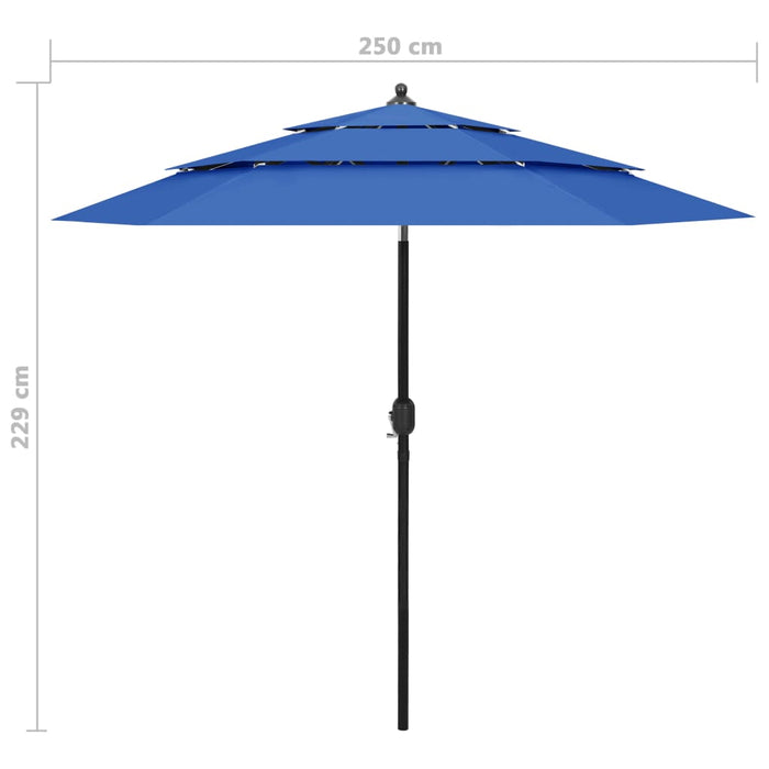VXL 3 Tier Umbrella With Aluminum Pole Blue 2.5 M