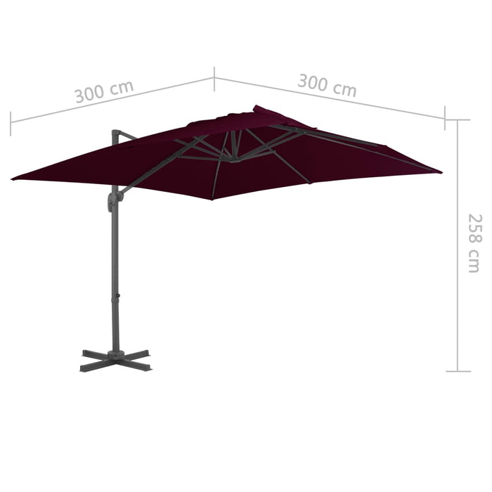VXL Cantilever Umbrella with Burgundy Red Aluminum Pole 300X300 Cm