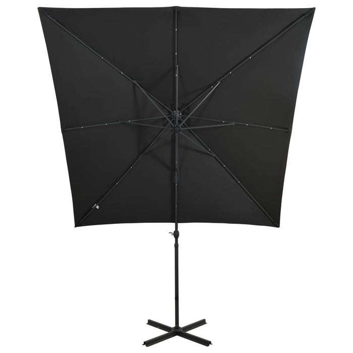 VXL Cantilever Umbrella With Pole And Led Lights Black 250 Cm