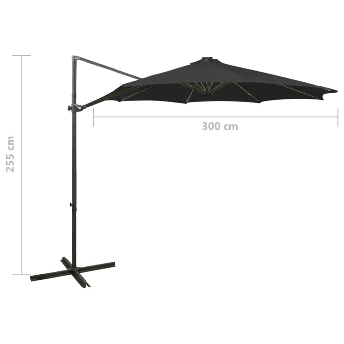 VXL Cantilever Umbrella With Pole And Led Lights Black 300 Cm