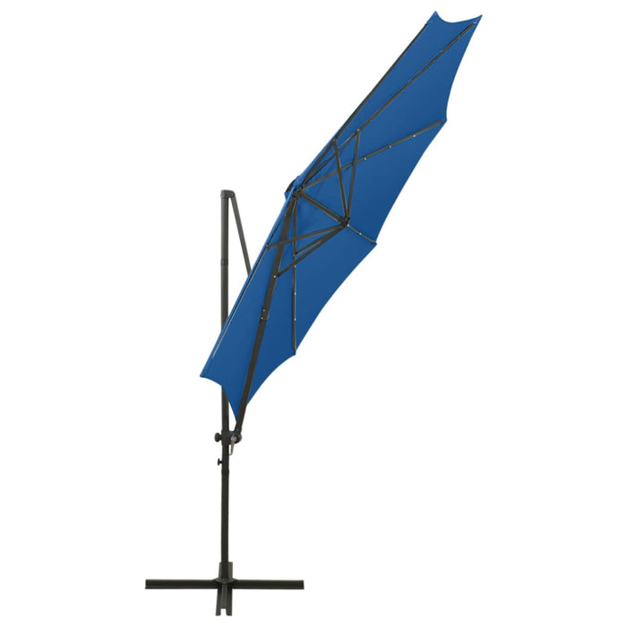 VXL Sombrilla Voladiza Con Poste Y Luces Led Azul Celeste 300 Cm
