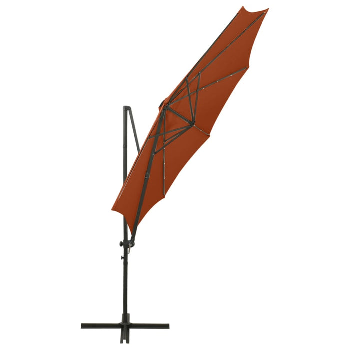 VXL Cantilever Parasol With Pole And Led Lights Terracotta 300 Cm