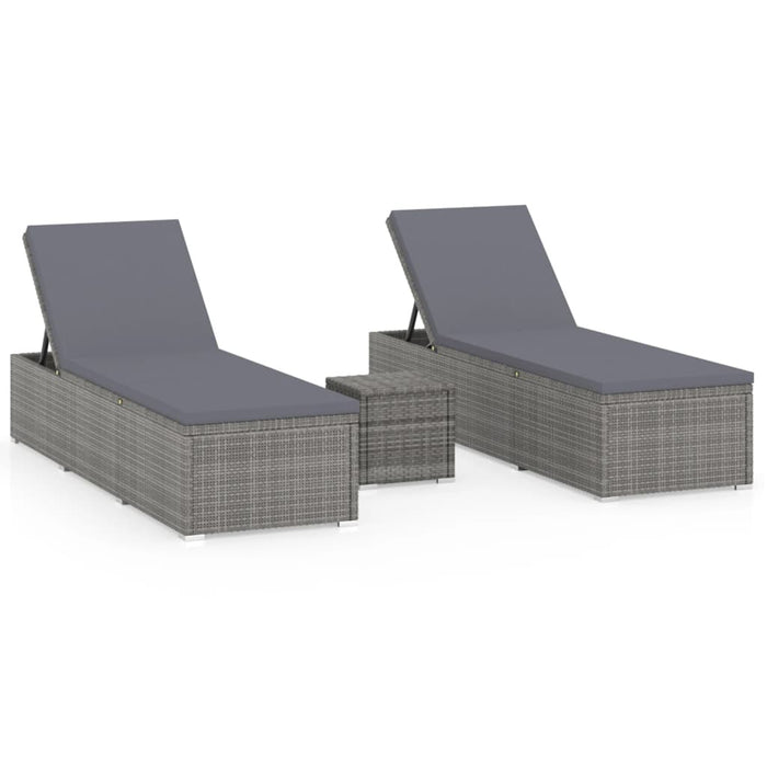 VXL Garden Loungers and Table 3 Pieces Gray Synthetic Rattan