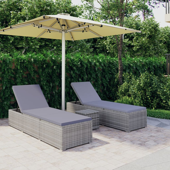 VXL Garden Loungers and Table 3 Pieces Gray Synthetic Rattan