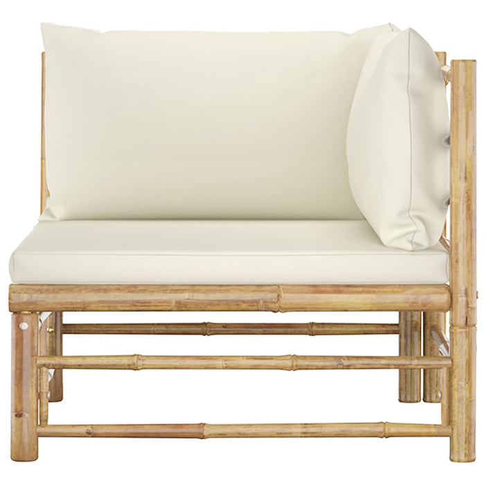 VXL Bamboo Garden Corner Sofa with Cream White Cushions