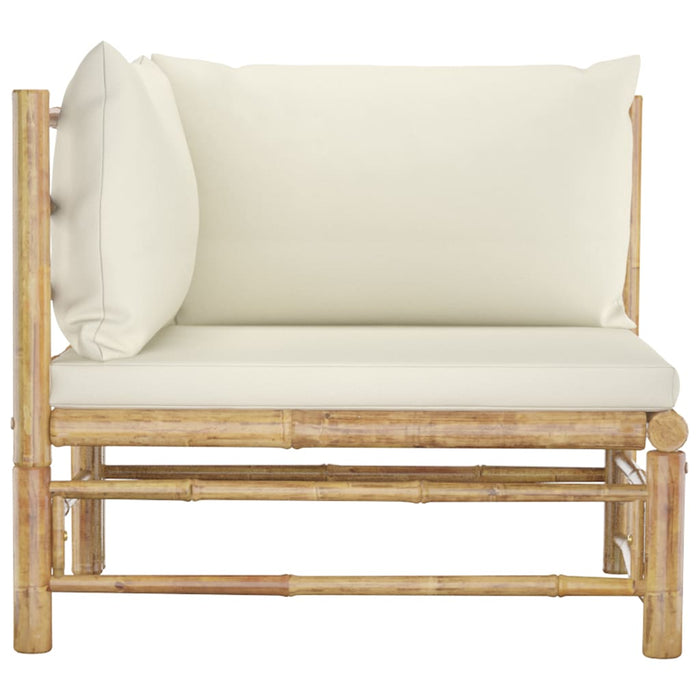 VXL Bamboo Garden Corner Sofa with Cream White Cushions