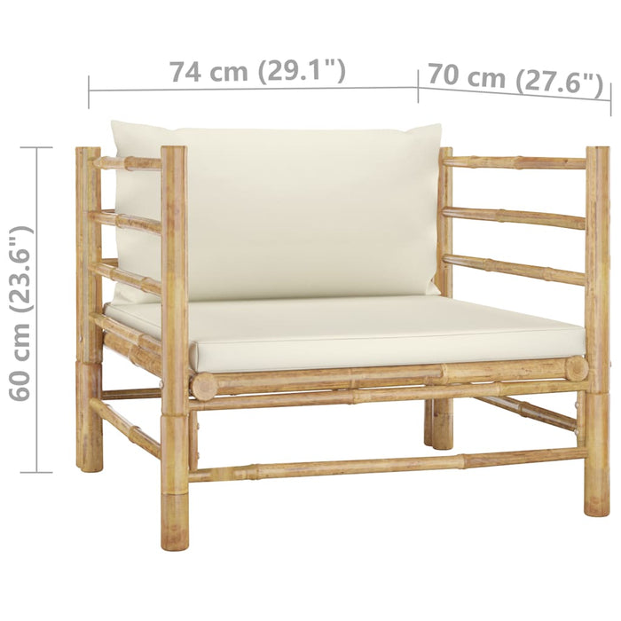 VXL Bamboo Garden Sofa With Cream White Cushions
