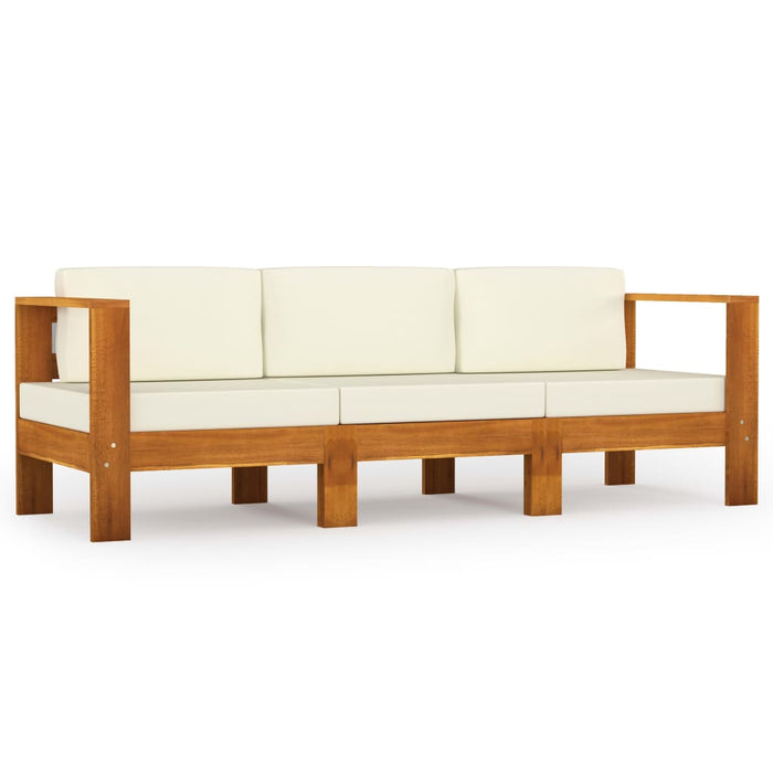 VXL 3 Seater Garden Sofa With Cream Cushion Solid Acacia Wood