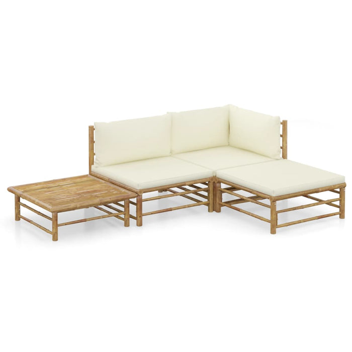 VXL Garden Furniture Set 4 Pieces Bamboo and Cream White Cushions