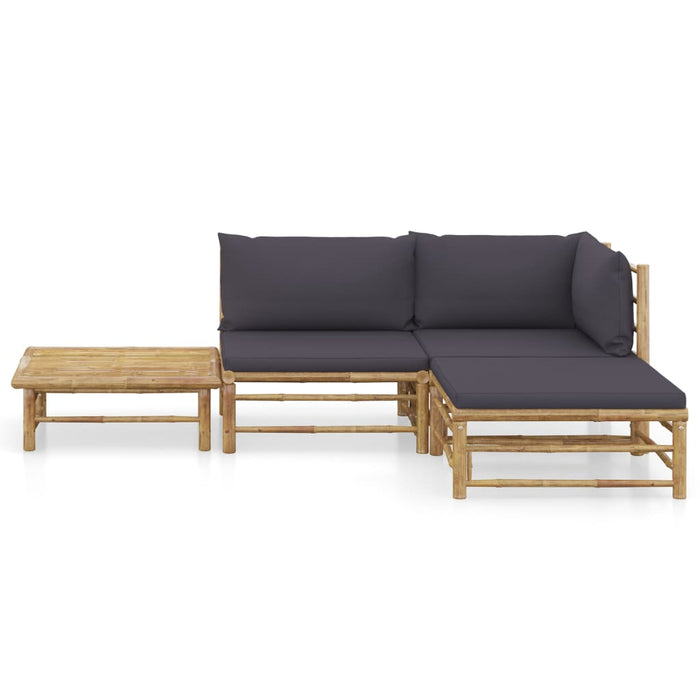 VXL Garden Furniture Set 4 Pieces Bamboo and Dark Gray Cushions