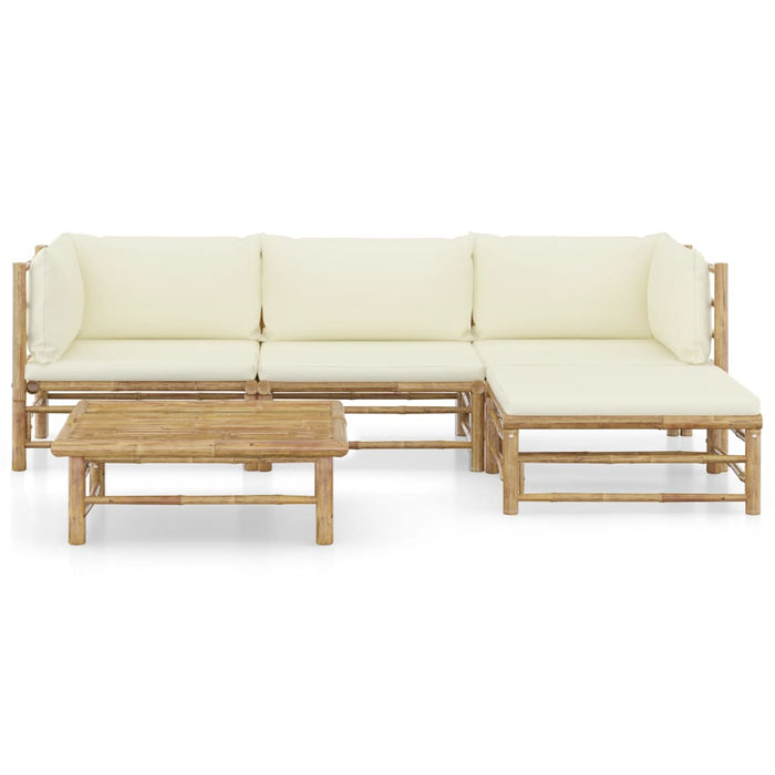 VXL Garden Furniture Set 5 Pieces Bamboo and Cream White Cushions