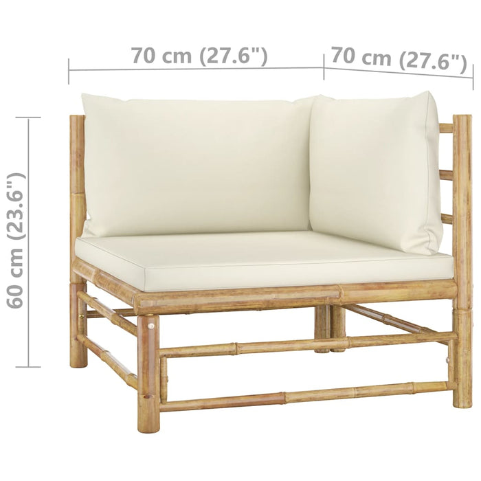 VXL Garden Furniture Set 3 Pieces Bamboo and Cream White Cushions