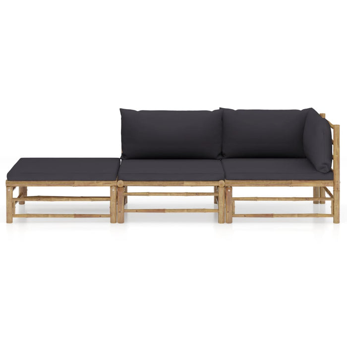 VXL Garden Furniture Set 3 Pieces Bamboo and Dark Gray Cushions