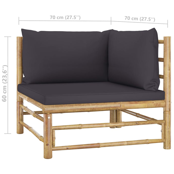 VXL Garden Furniture Set 3 Pieces Bamboo and Dark Gray Cushions