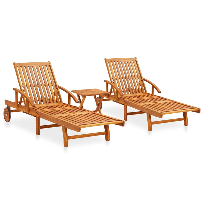 VXL Set of Loungers with Table 2 Pcs Solid Acacia Wood